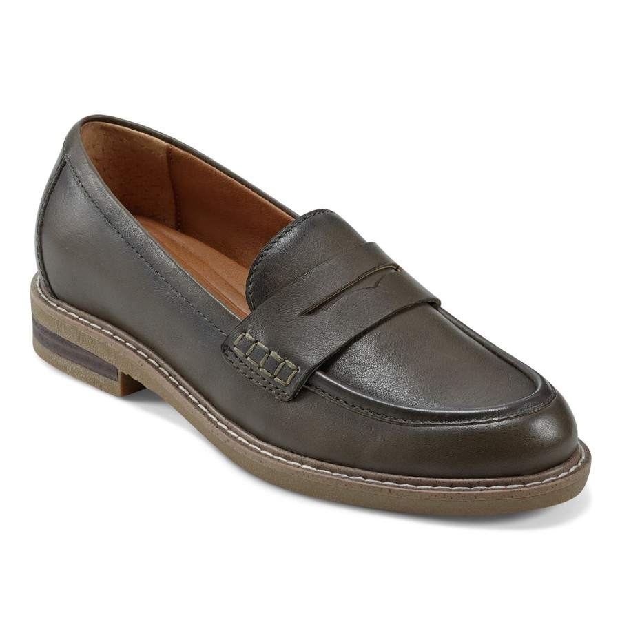 Casual Earth Shoes | Javas Round Toe Casual Slip-On Penny Loafers Dark Green