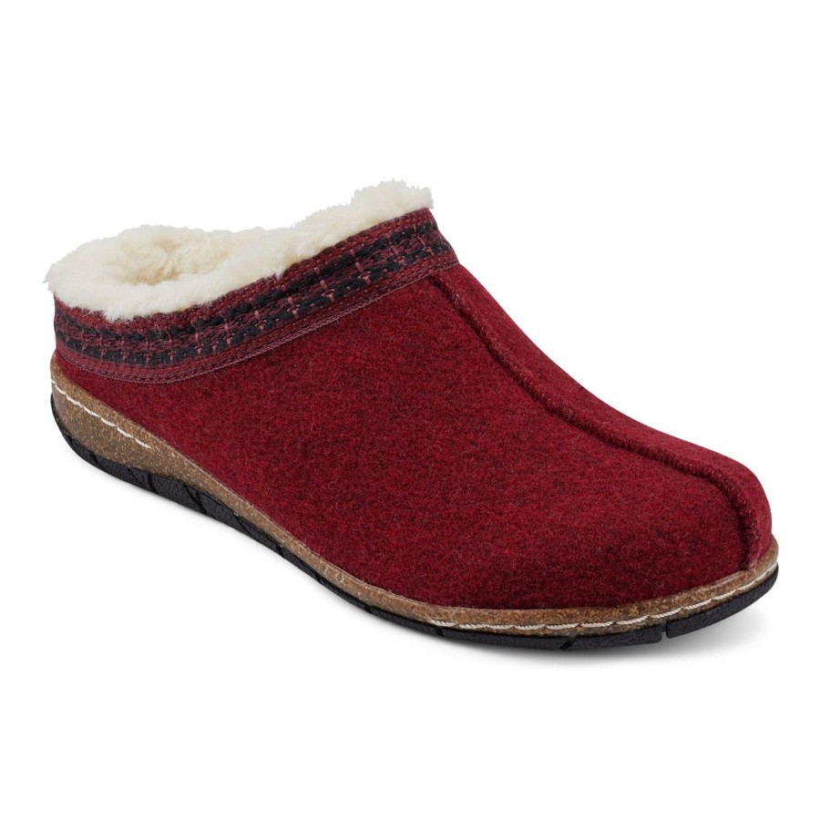 Boots & Booties Earth Shoes | Elya Round Toe Casual Slip-On Flat Clogs Dark Red