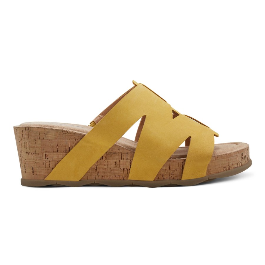 Casual Earth Shoes | Willow Casual Slip-On Mid Cork Wedge Sandals Yellow