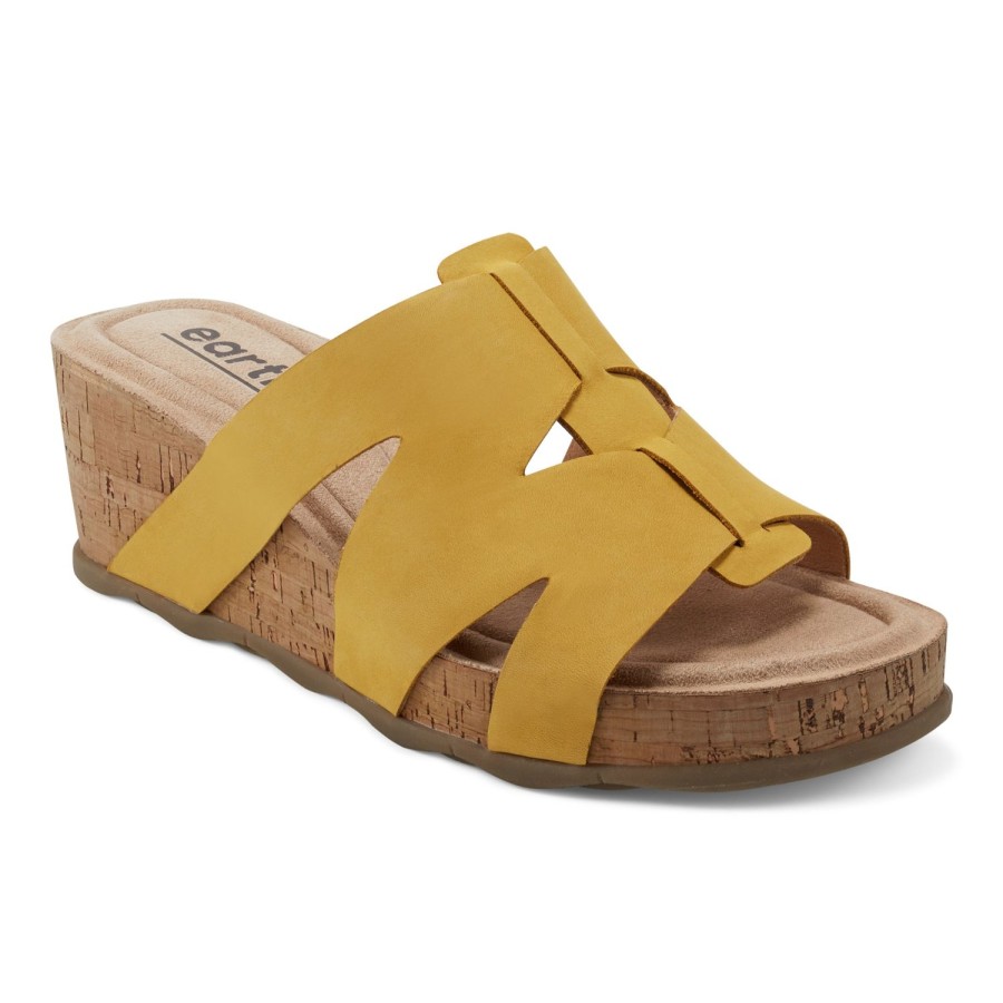 Casual Earth Shoes | Willow Casual Slip-On Mid Cork Wedge Sandals Yellow