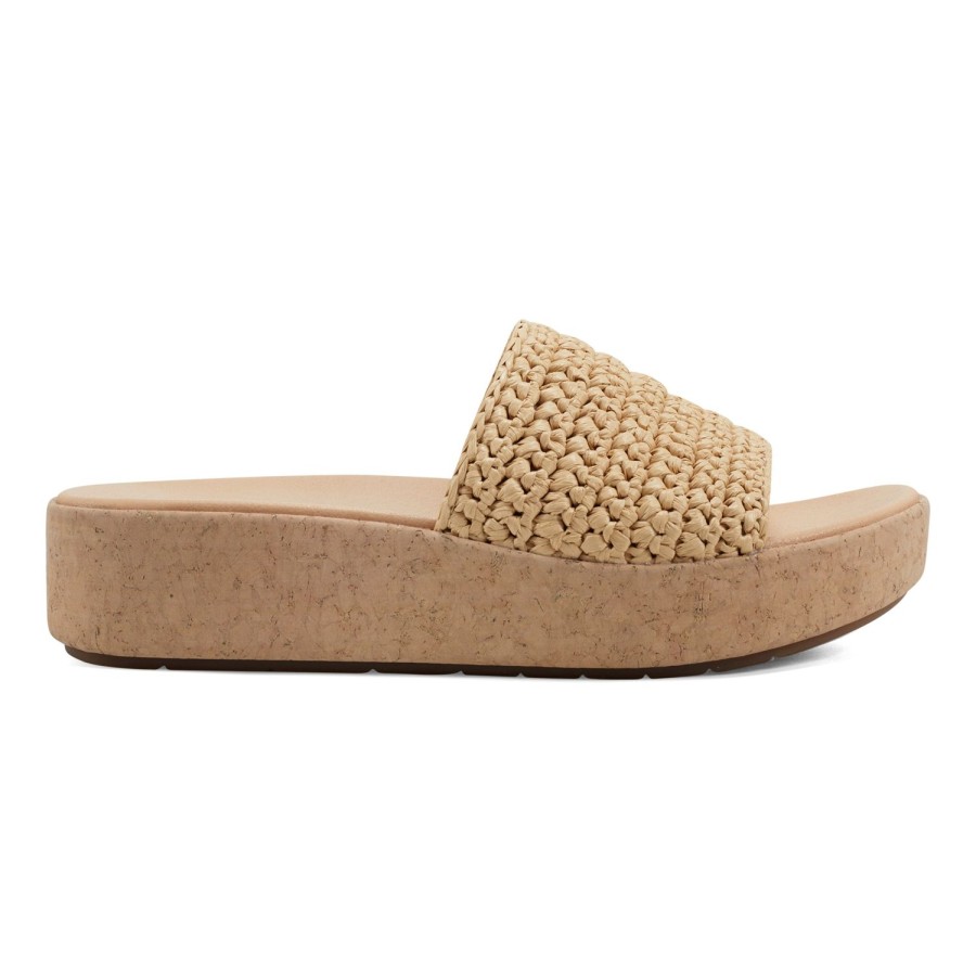 Casual Earth Shoes | Sachan Casual Slip-On Wedge Platform Sandals Light Natural Rafia