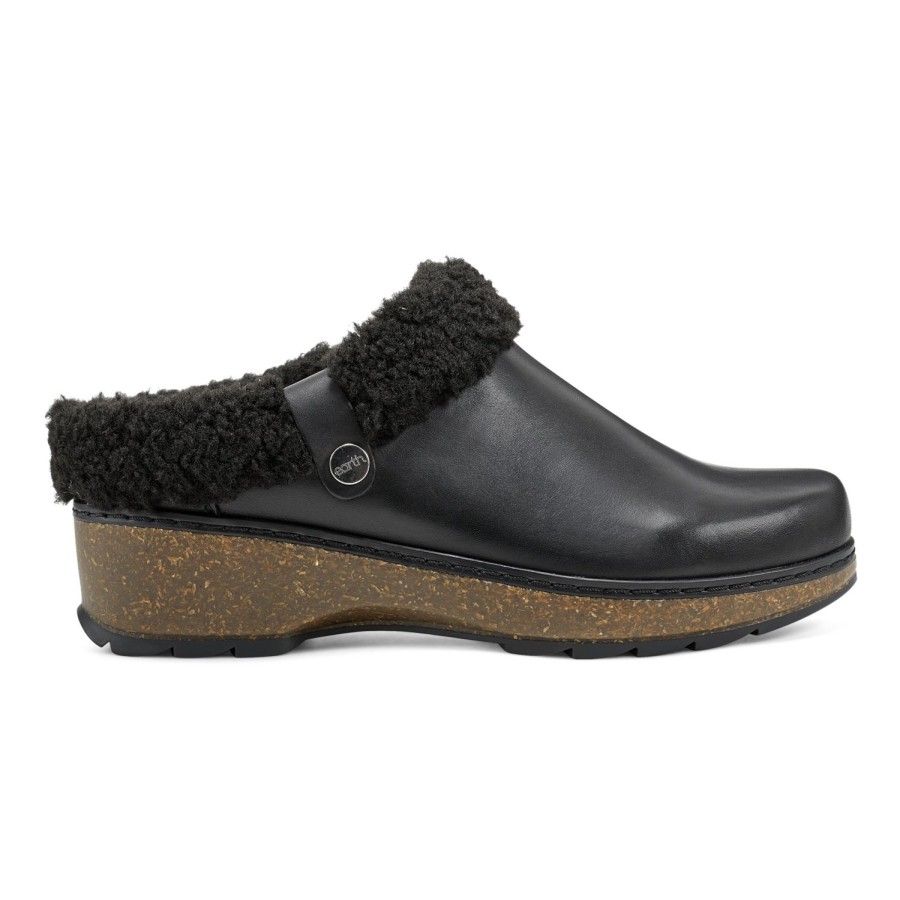 Casual Earth Shoes | Kona Round Toe Slip-On Casual Heeled Mules Black