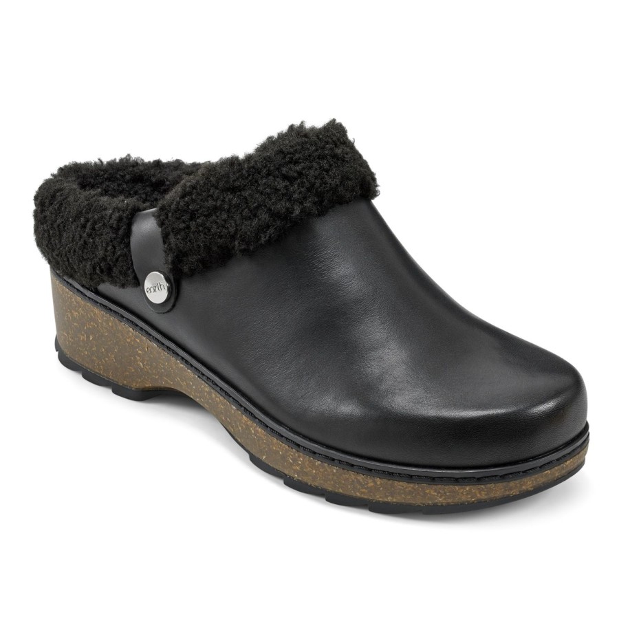 Casual Earth Shoes | Kona Round Toe Slip-On Casual Heeled Mules Black