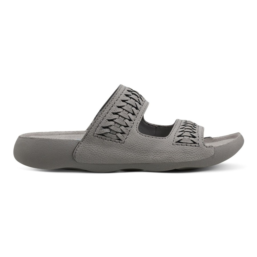 Casual Earth Shoes | Genie Round Toe Woven Casual Slip-On Sandals Dark Gray