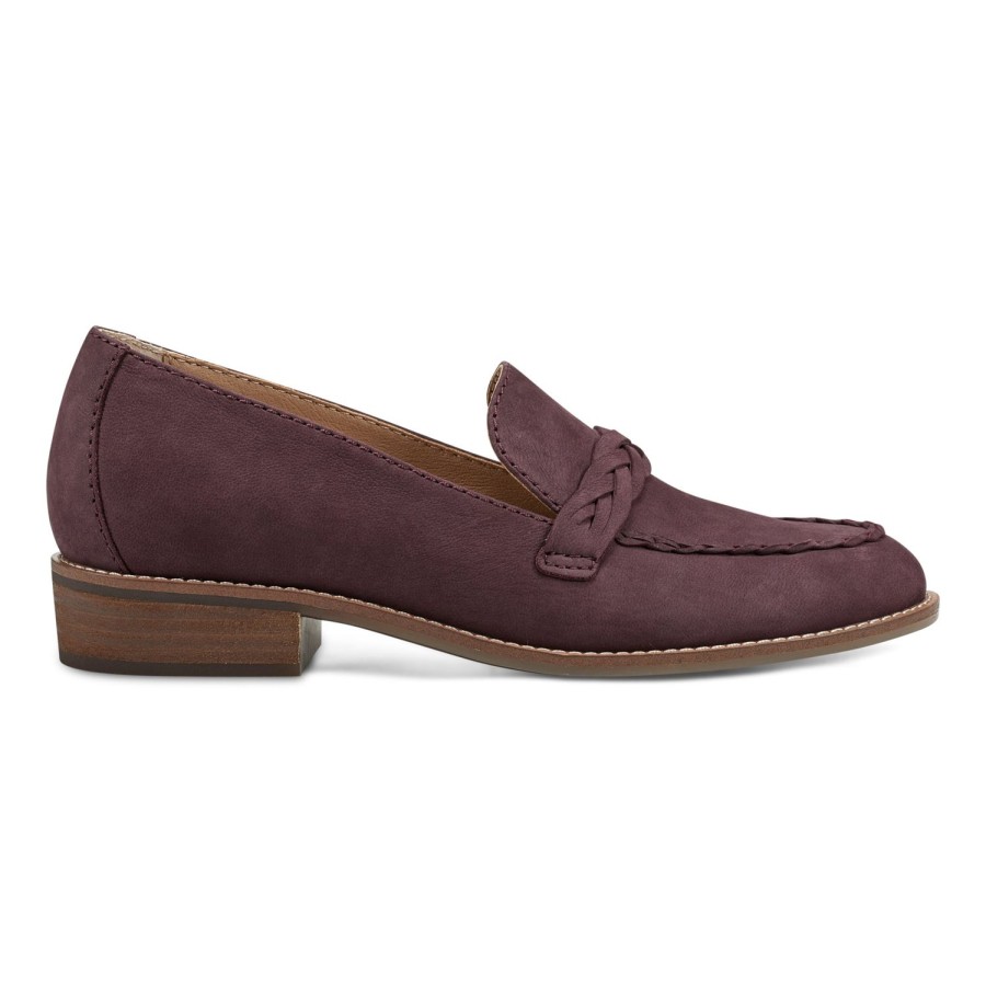 Casual Earth Shoes | Edie Stacked Heel Casual Slip-On Loafers Dark Red