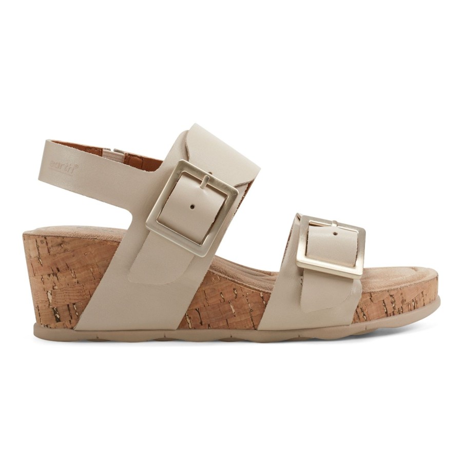 Casual Earth Shoes | Willa Strappy Casual Mid Cork Wedge Sandals Light Natural