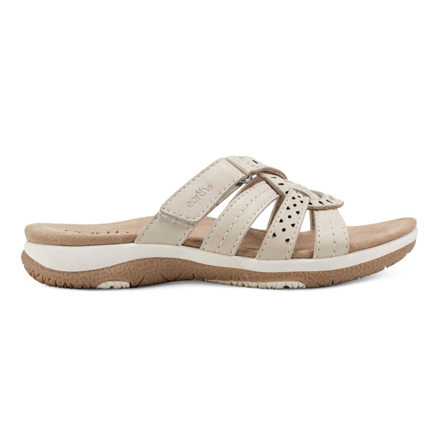 Casual Earth Shoes | Sassoni Strappy Casual Slip-On Flat Sandals Ivory