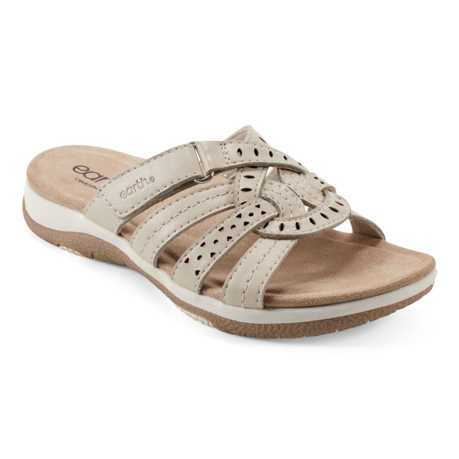 Casual Earth Shoes | Sassoni Strappy Casual Slip-On Flat Sandals Ivory