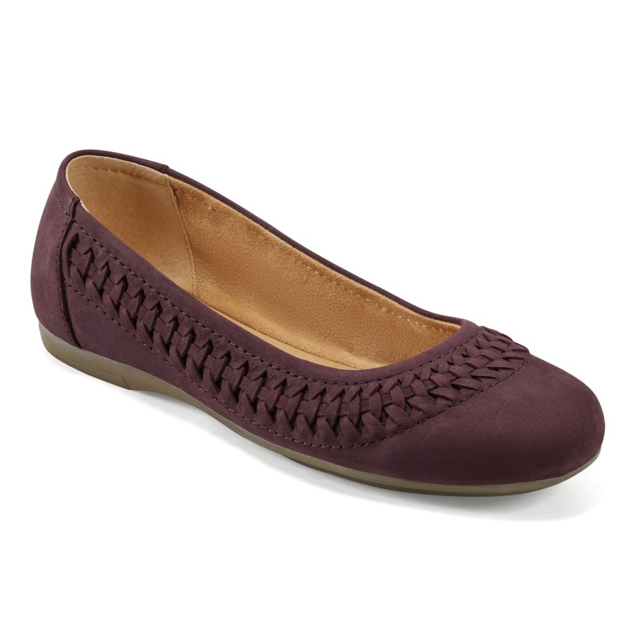 Casual Earth Shoes | Jett Woven Round Toe Slip-On Dress Flats Dark Red