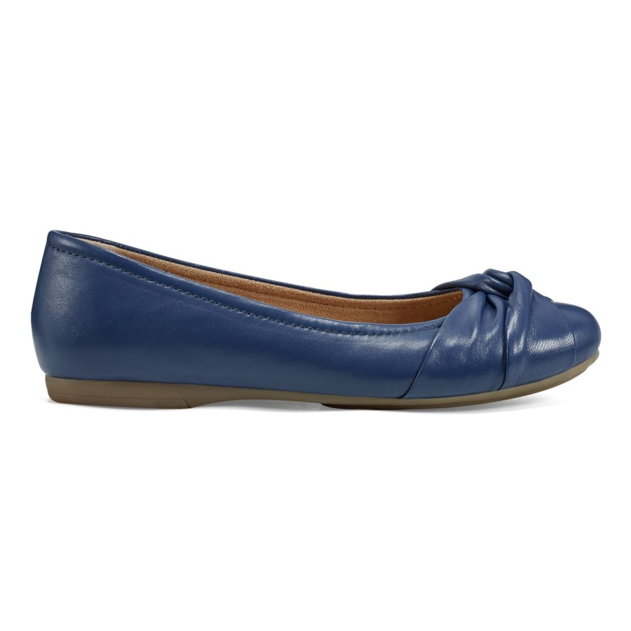 Casual Earth Shoes | Jacci Lightweight Round Toe Slip-On Dress Flats Dark Blue