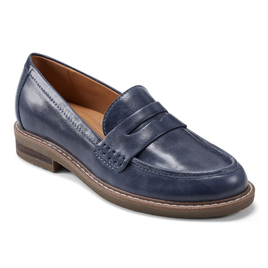 Casual Earth Shoes | Javas Round Toe Casual Slip-On Penny Loafers Dark Blue