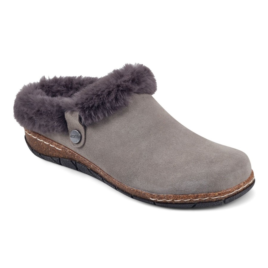 Casual Earth Shoes | Elena Cold Weather Round Toe Casual Slip-On Clogs Medium Gray