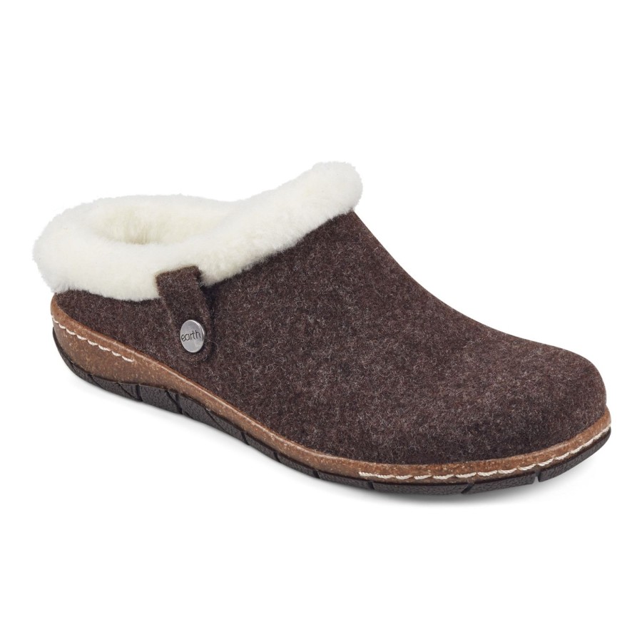 Boots & Booties Earth Shoes | Elena Cold Weather Round Toe Casual Slip-On Clogs Medium Brown