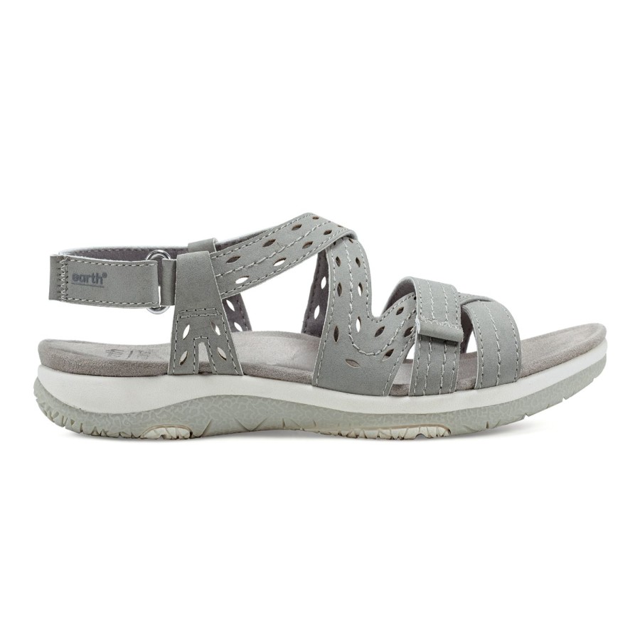 Casual Earth Shoes | Sass Round Toe Strappy Casual Flat Sandals Medium Gray