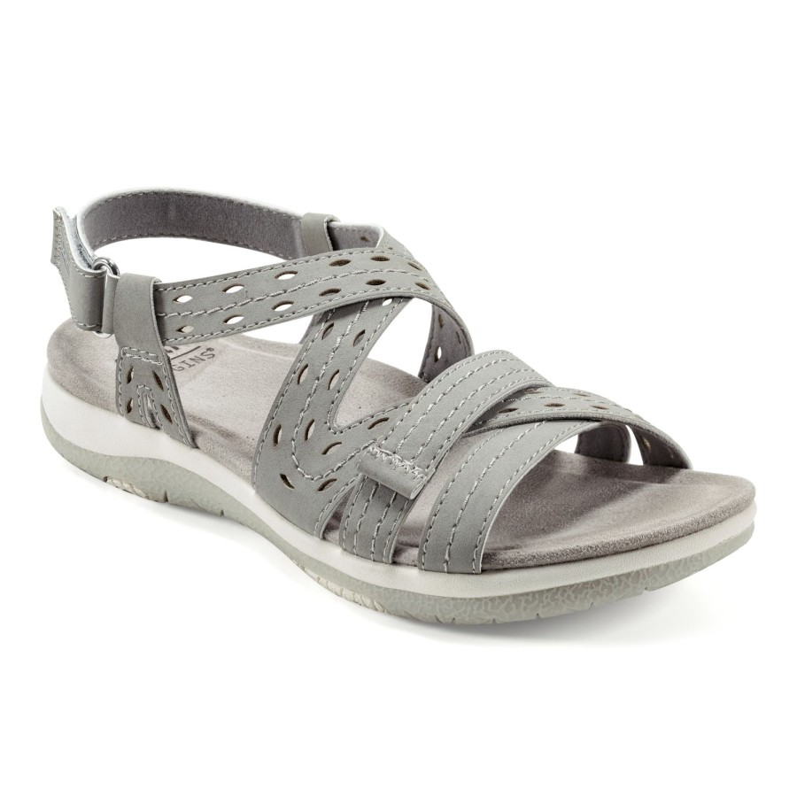 Casual Earth Shoes | Sass Round Toe Strappy Casual Flat Sandals Medium Gray