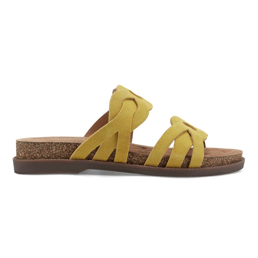 Casual Earth Shoes | Desty Round Toe Woven Casual Slip-On Sandals Yellow