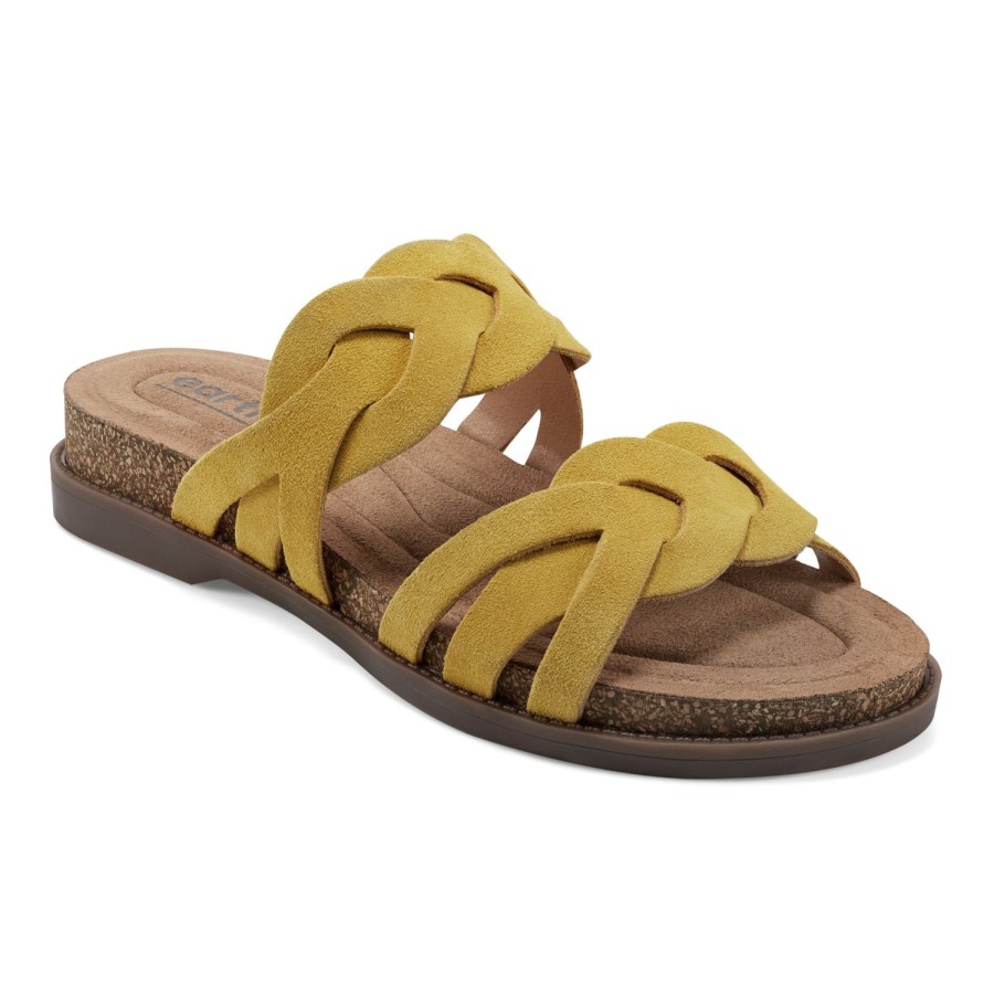 Casual Earth Shoes | Desty Round Toe Woven Casual Slip-On Sandals Yellow