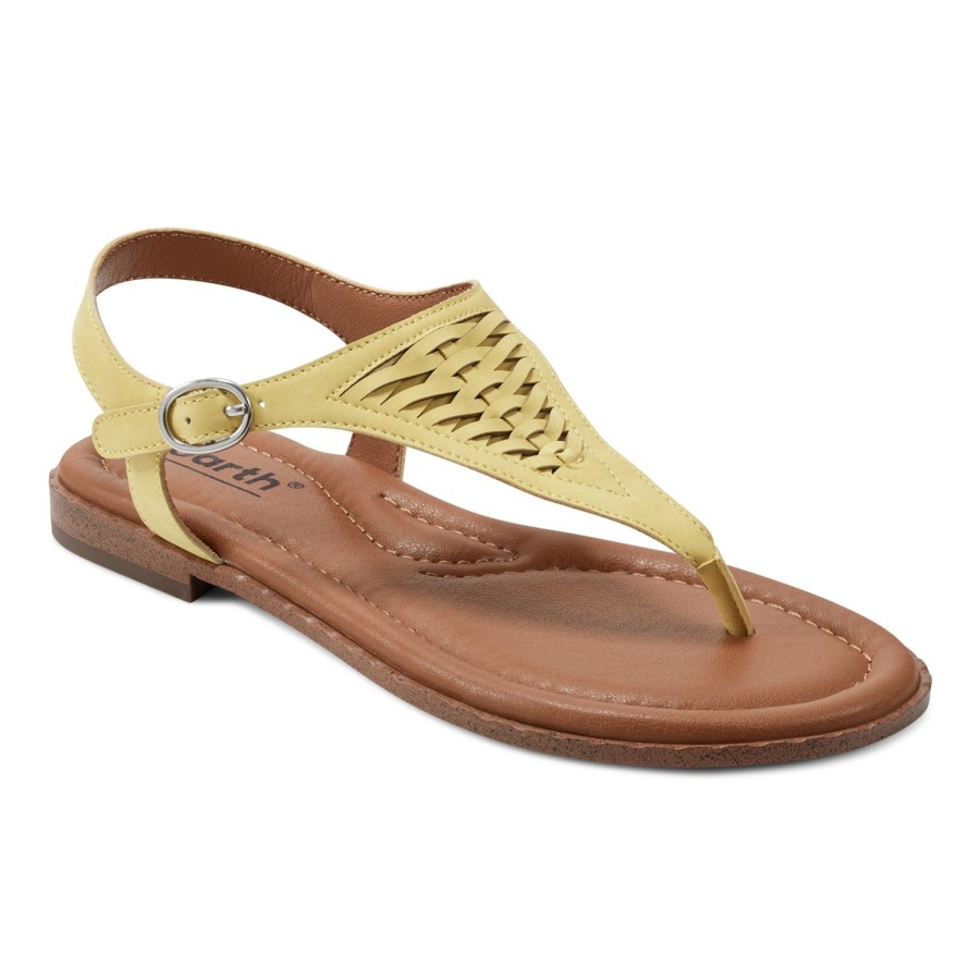 Casual Earth Shoes | Xanya Round Toe Woven Casual Flat Sandals Yellow