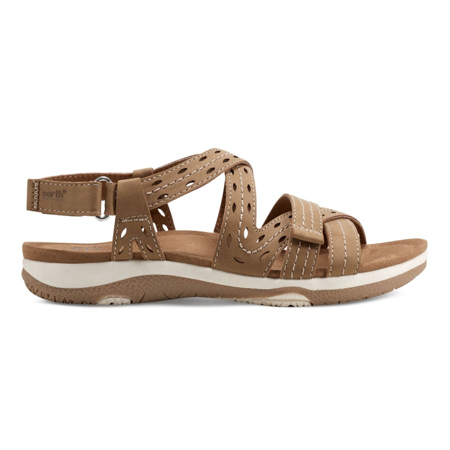 Casual Earth Shoes | Sass Round Toe Strappy Casual Flat Sandals Light Brown