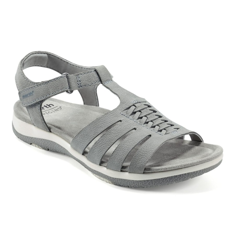 Casual Earth Shoes | Saila Woven Lightweight Strappy Casual Flat Sandals Medium Gray