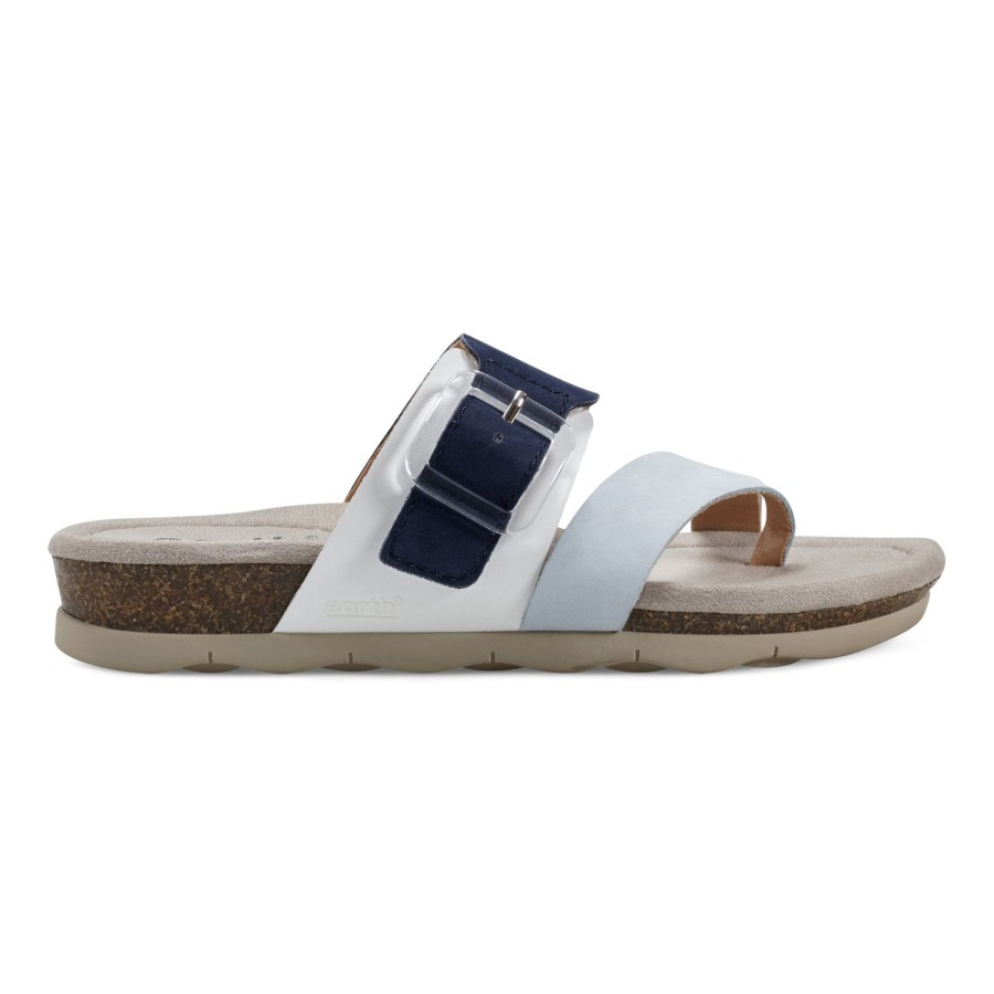 Casual Earth Shoes | Emilia Strappy Casual Slip-On Flat Sandals White