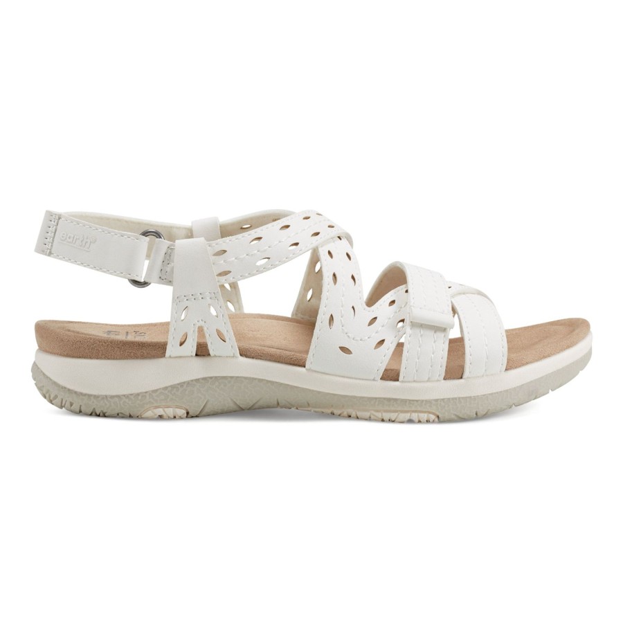 Casual Earth Shoes | Sass Round Toe Strappy Casual Flat Sandals Ivory