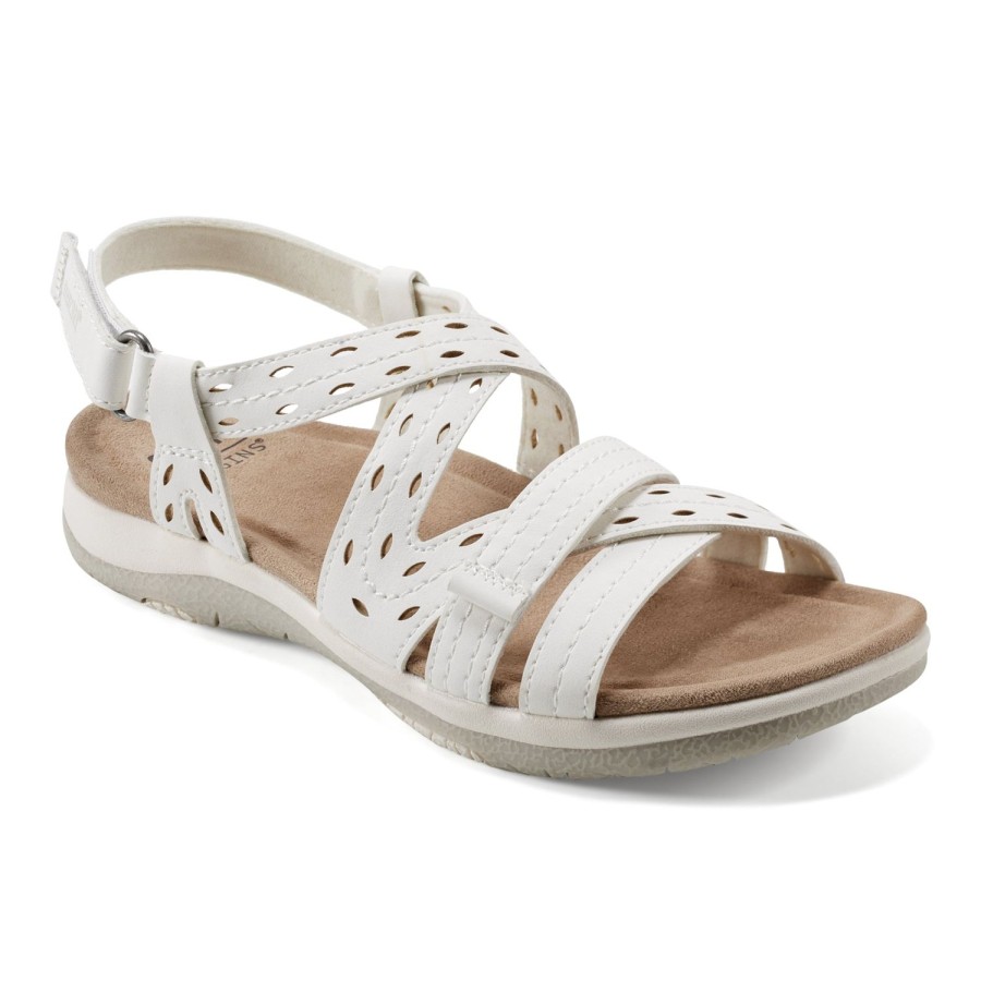 Casual Earth Shoes | Sass Round Toe Strappy Casual Flat Sandals Ivory