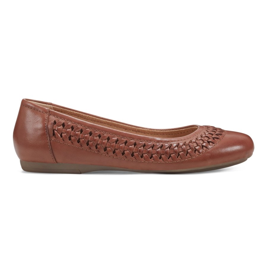 Casual Earth Shoes | Jett Woven Round Toe Slip-On Dress Flats Medium Brown