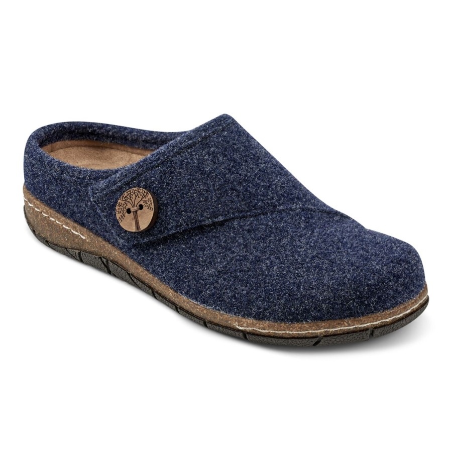 Boots & Booties Earth Shoes | Ezra Round Toe Casual Slip-On Flat Clogs Dark Blue