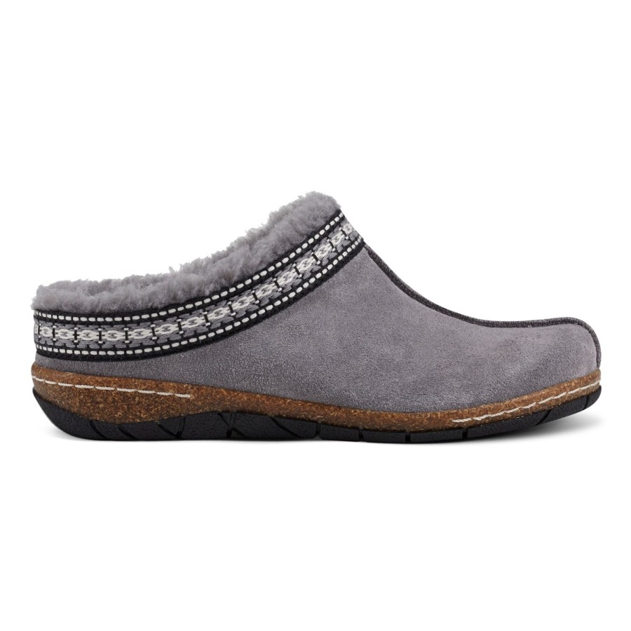 Casual Earth Shoes | Elya Round Toe Casual Slip-On Flat Clogs Dark Gray