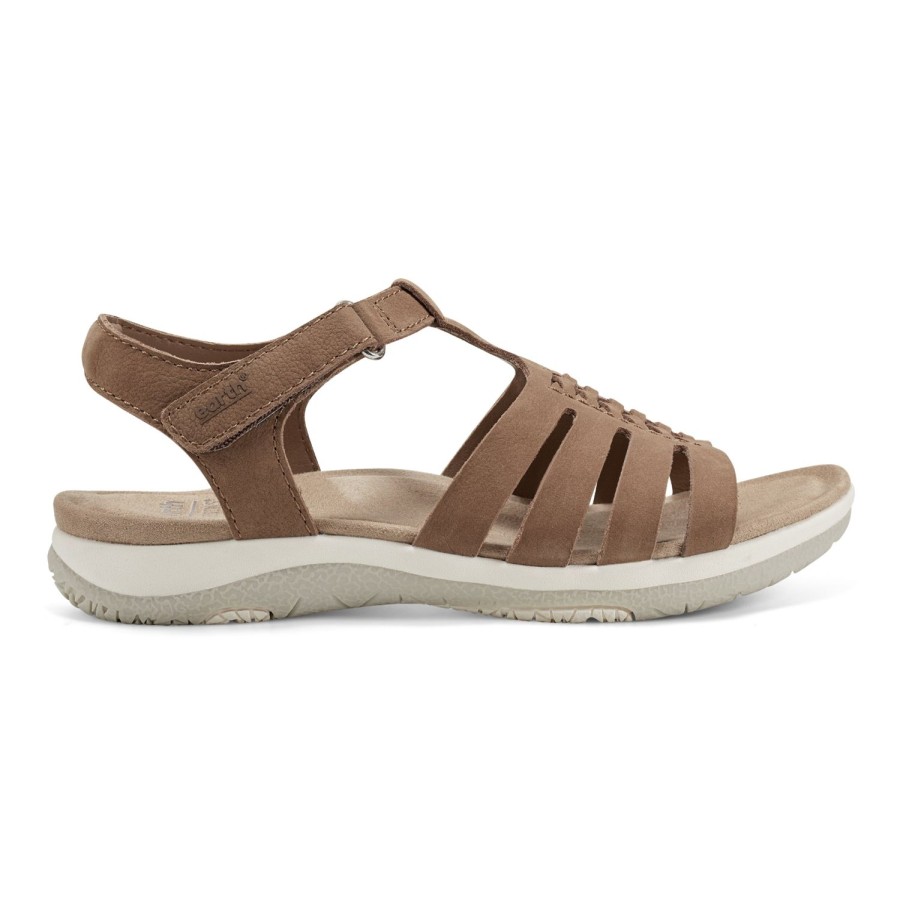 Casual Earth Shoes | Saila Woven Lightweight Strappy Casual Flat Sandals Taupe