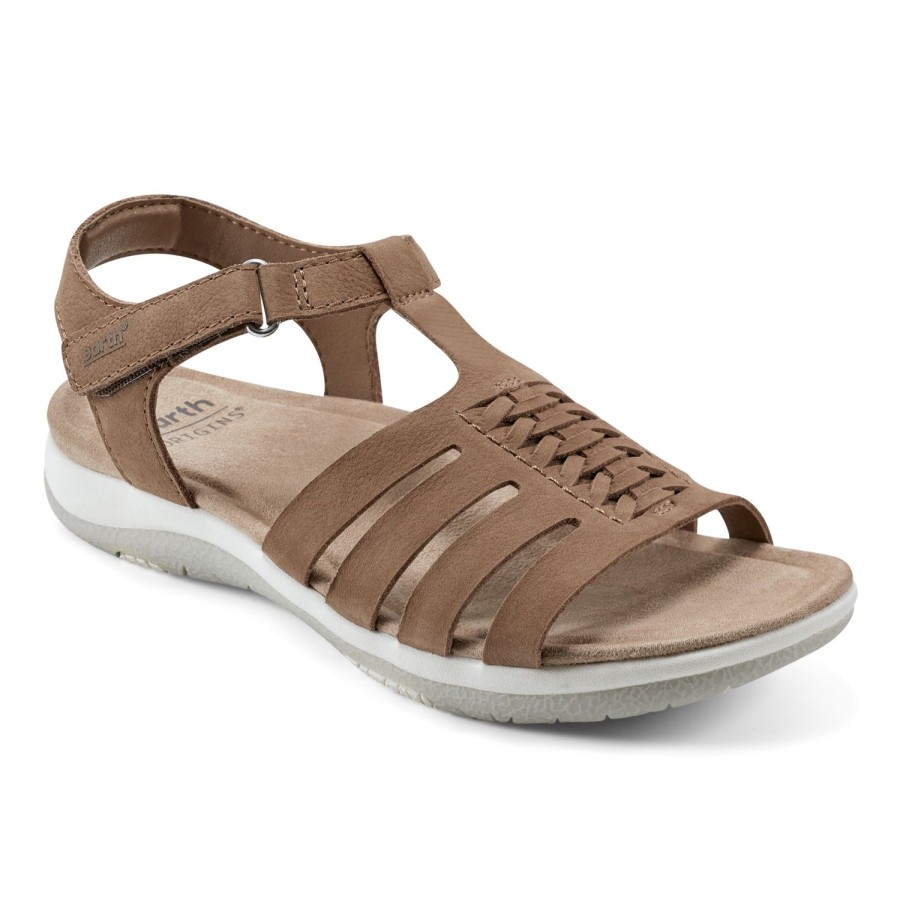 Casual Earth Shoes | Saila Woven Lightweight Strappy Casual Flat Sandals Taupe