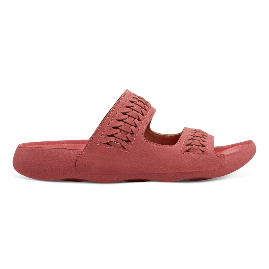 Casual Earth Shoes | Genie Round Toe Woven Casual Slip-On Sandals Dark Pink