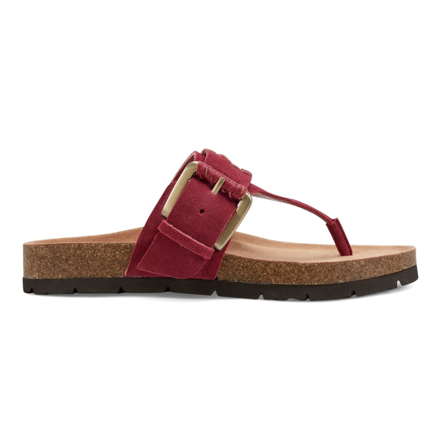 Casual Earth Shoes | Aldora Woven Round Toe Casual Flat Sandals Dark Red