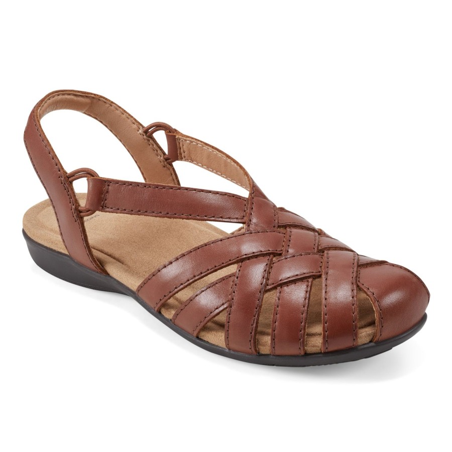 Casual Earth Shoes | Berri Woven Casual Round Toe Slip-On Sandals Medium Brown