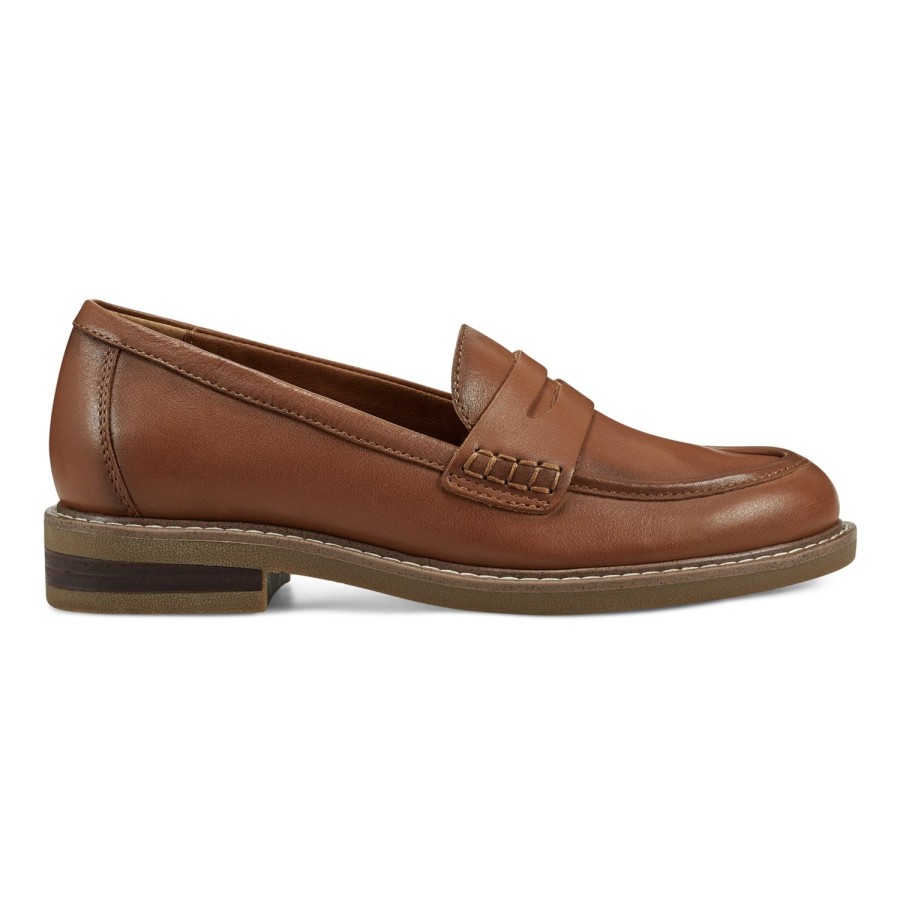 Casual Earth Shoes | Javas Round Toe Casual Slip-On Penny Loafers Medium Brown