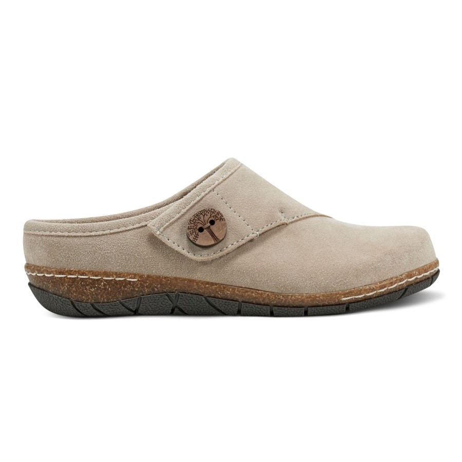 Casual Earth Shoes | Ezra Round Toe Casual Slip-On Flat Clogs Taupe