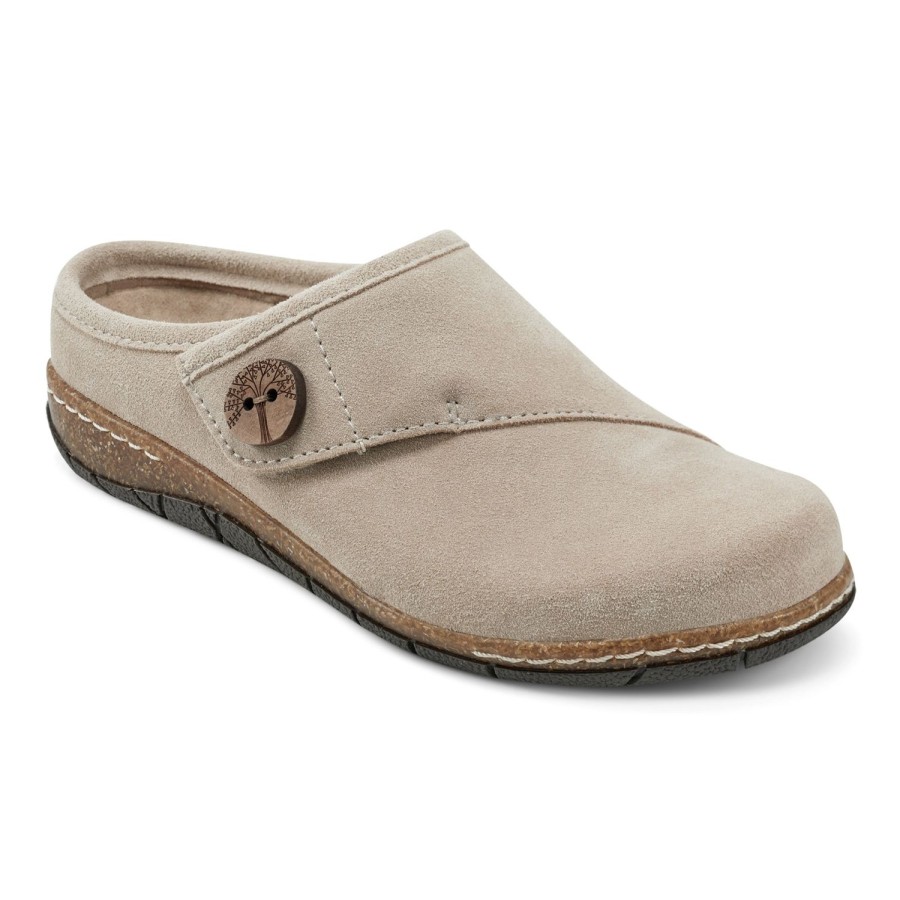 Casual Earth Shoes | Ezra Round Toe Casual Slip-On Flat Clogs Taupe