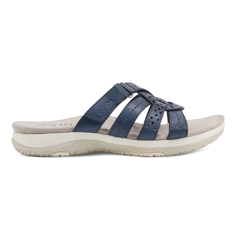 Casual Earth Shoes | Sassoni Strappy Casual Slip-On Flat Sandals Dark Blue