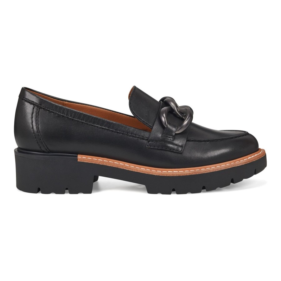 Casual Earth Shoes | Zalor Round Toe Lug Sole Casual Slip-On Loafers Black