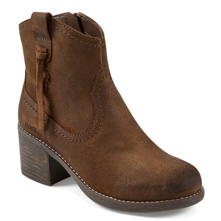 Boots & Booties Earth Shoes | Irene Round Toe Block Heel Casual Booties Dark Natural