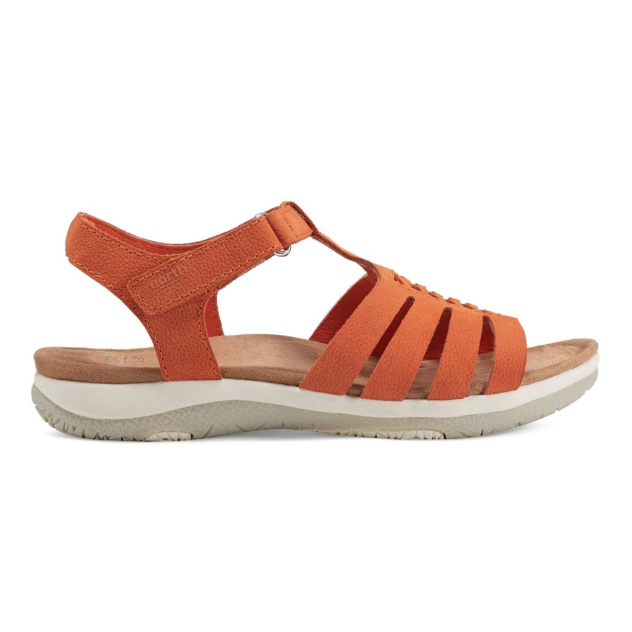 Casual Earth Shoes | Saila Woven Lightweight Strappy Casual Flat Sandals Orange