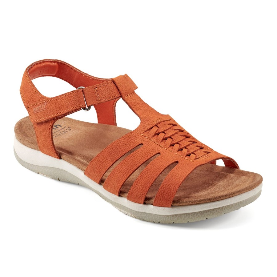 Casual Earth Shoes | Saila Woven Lightweight Strappy Casual Flat Sandals Orange