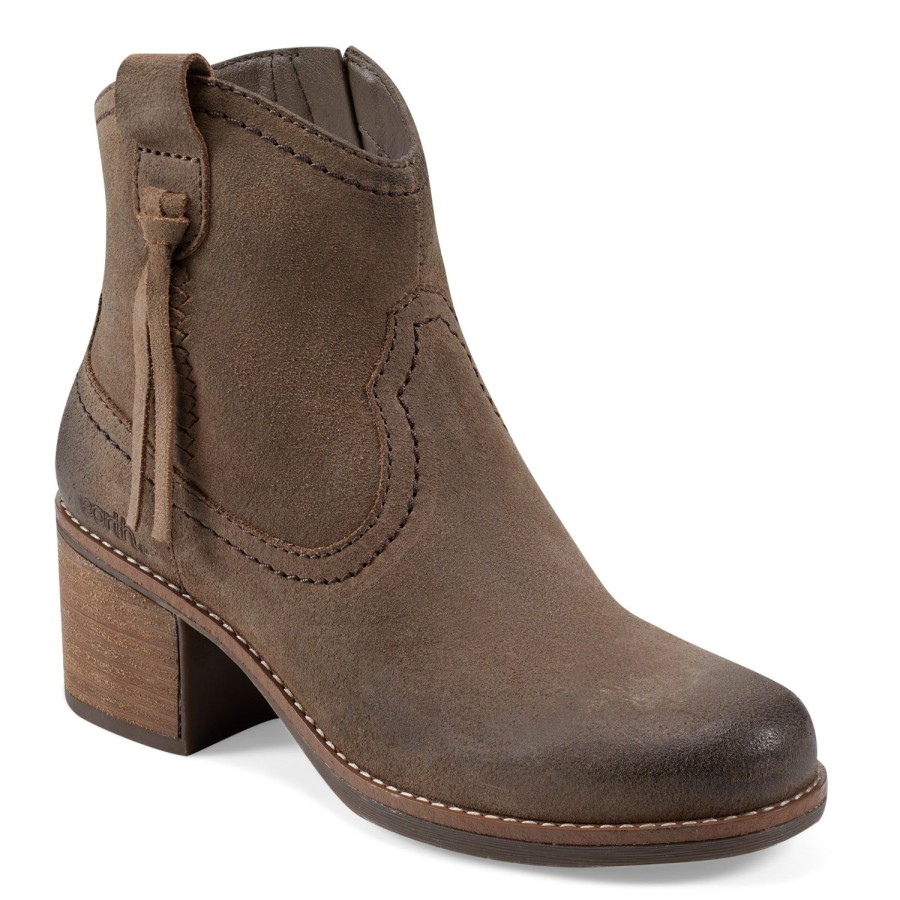 Boots & Booties Earth Shoes | Irene Round Toe Block Heel Casual Booties Dark Brown