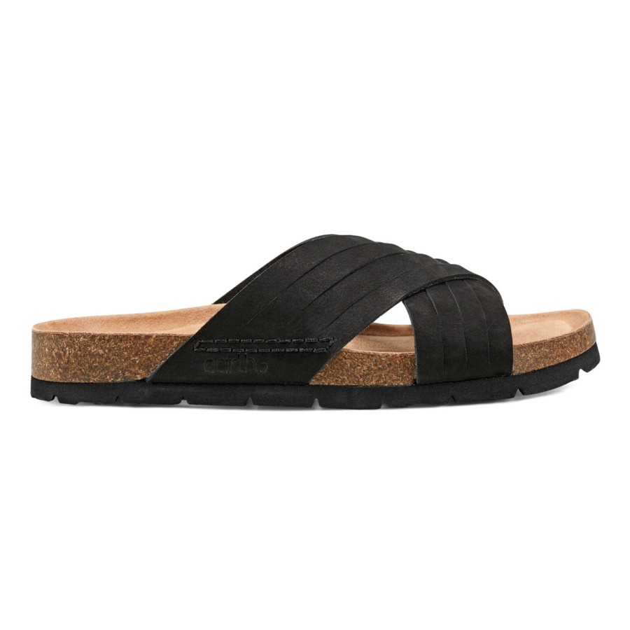 Casual Earth Shoes | Atlas Square Toe Slip-On Strappy Casual Sandals Black