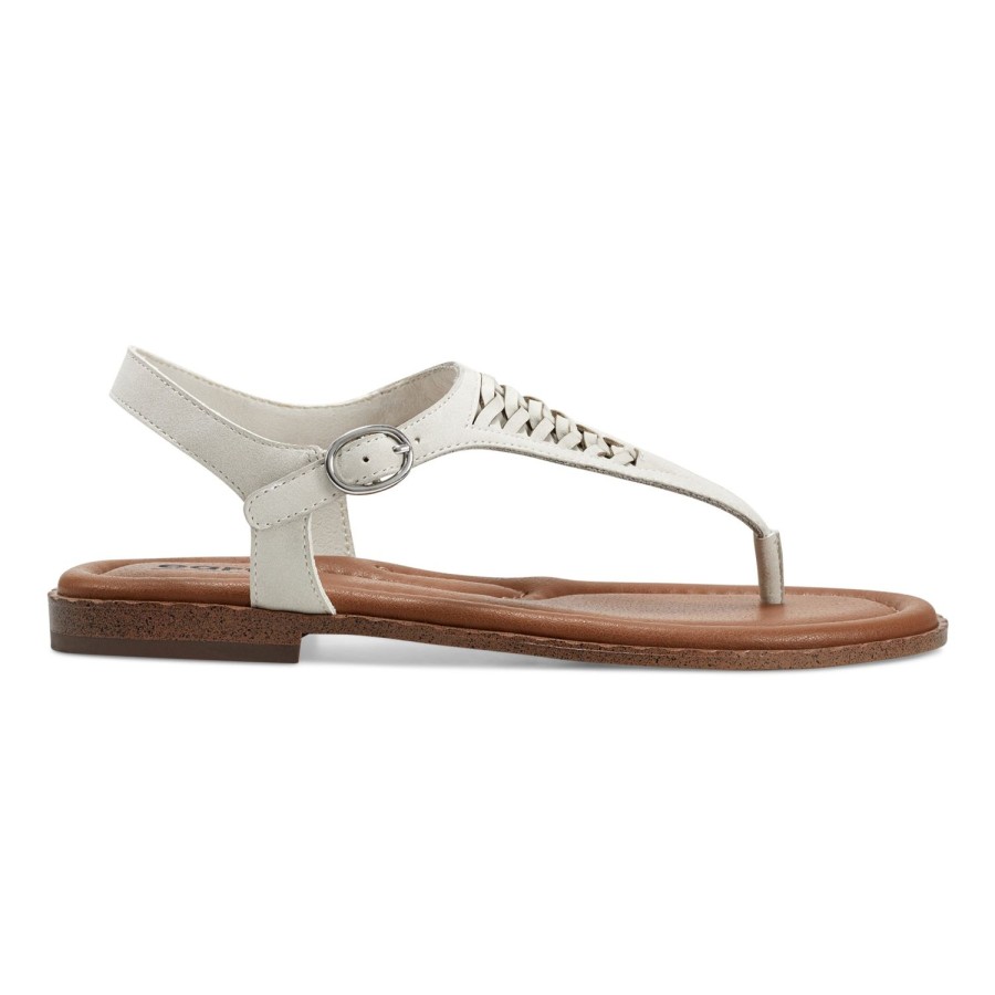 Casual Earth Shoes | Xanya Round Toe Woven Casual Flat Sandals White