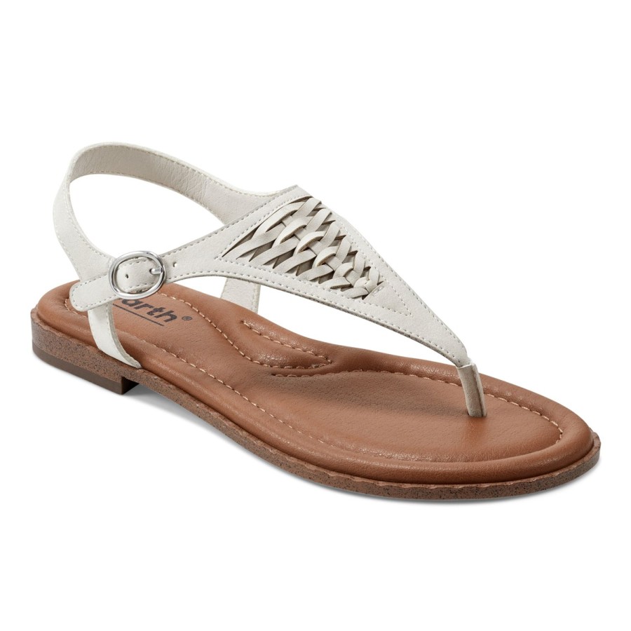 Casual Earth Shoes | Xanya Round Toe Woven Casual Flat Sandals White