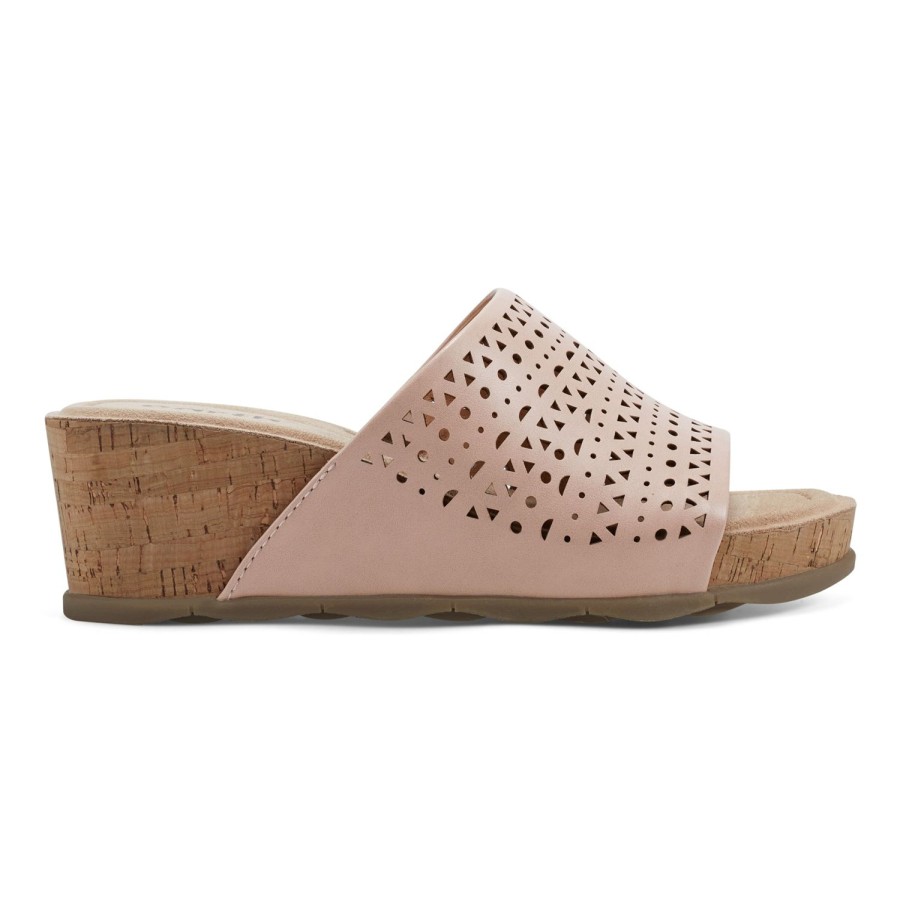 Casual Earth Shoes | Wendy Laser Cut Casual Slip-On Wedge Sandals Light Pink