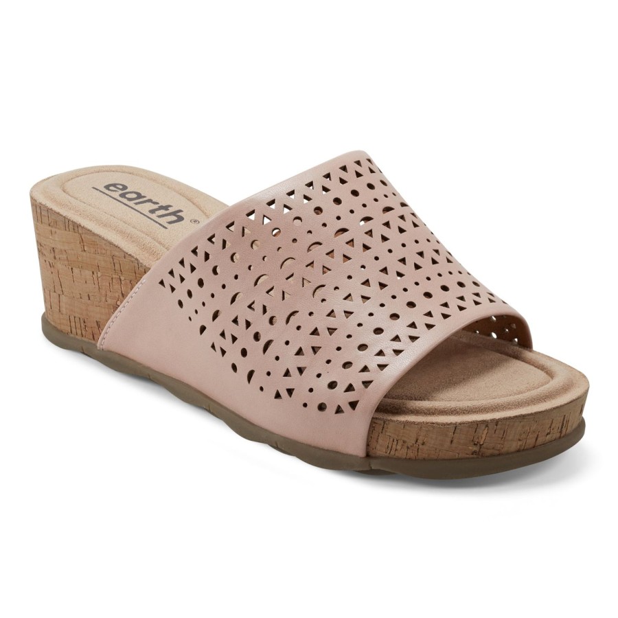 Casual Earth Shoes | Wendy Laser Cut Casual Slip-On Wedge Sandals Light Pink