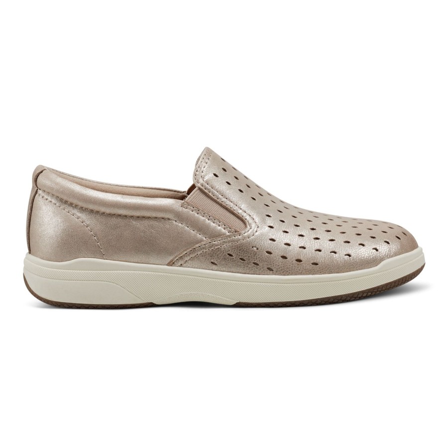 Casual Earth Shoes | Nel Laser Cut Round Toe Casual Slip-On Sneakers Gold